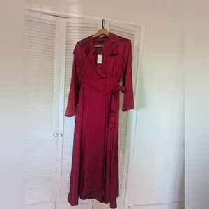 JLUXLABEL Deep Red Long Sleeve Wrap Dress